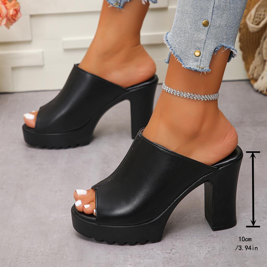 Summer Casual Woman Women Mule Shoes Solid Color Chunky High Heel Open Toe Platform Sandals Leisure Fish Mouth Woman Heel 10cm