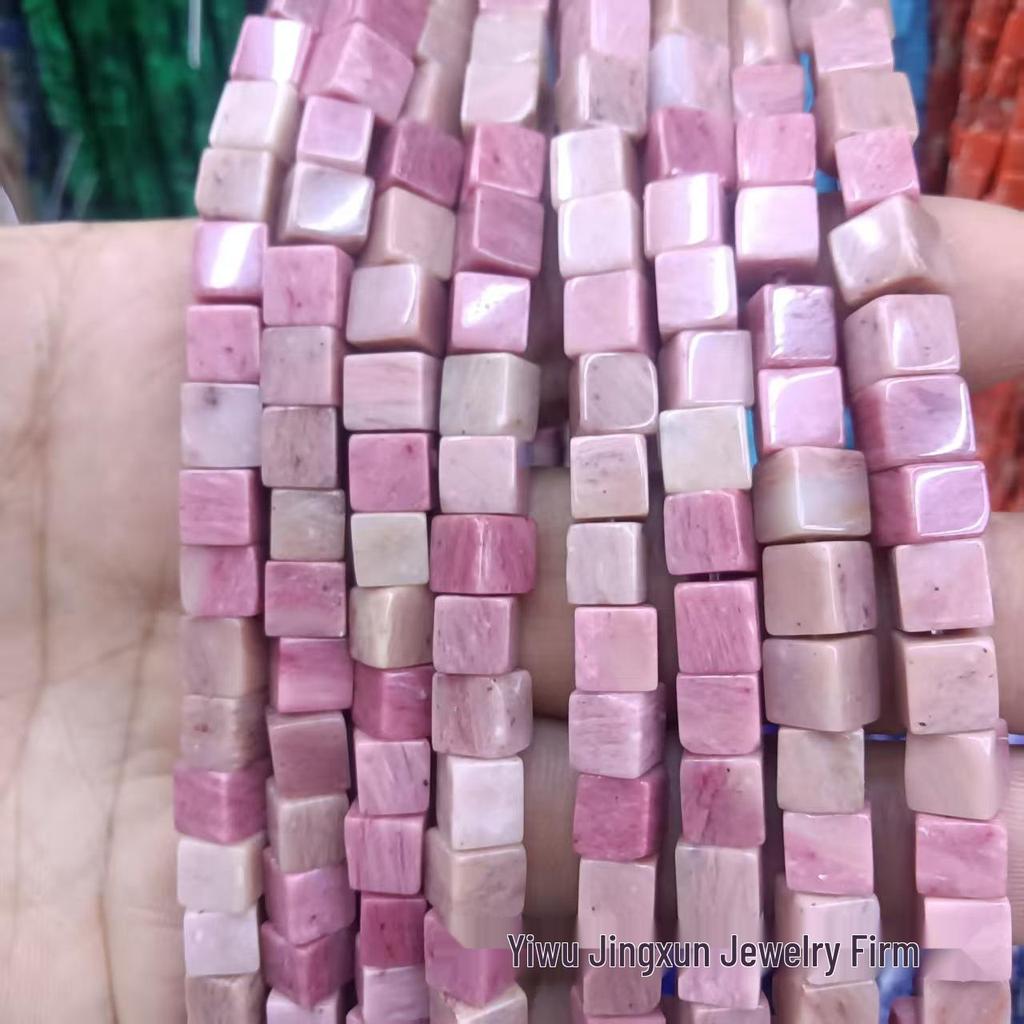 6x6mm Quadratische Rosenquarz-Achat-Perlenkette - Naturstein DIY-Zubehör