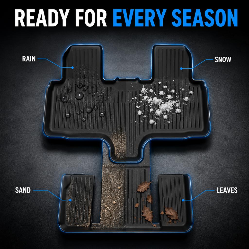 Tapis de sol 6 places pour Tesla Model Y L 2026+, tapis de coffre TPE 3 rangées, housse de siège arrière, doublure de coffre avant, plateau de