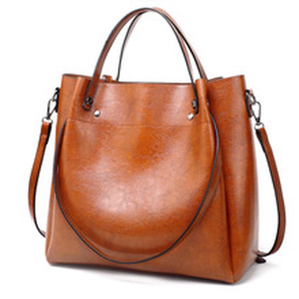 Ladies Handbag Fashion Retro Oil Wax Leather High Capacity Tote Bag