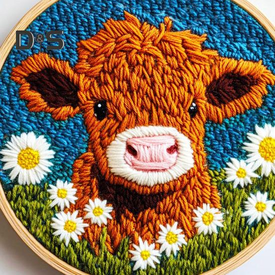 DIY Punch Embroidery Kit Highland Cow Punch Needle Kit Punch Needle Stickerei Starter Bastelset für Erwachsene und Kinder Festival Geschenk