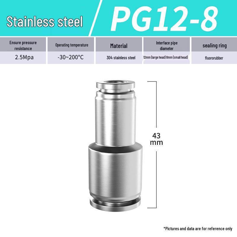 Zhuo Ji 304 Stainless Steel Quick Connector: 8mm Pneumatic Hose Reducer for PU/PG Air Source