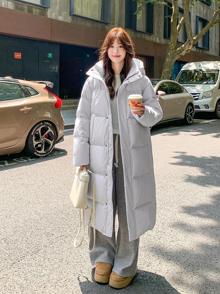 Long down jacket women's winter new super long over the knee couple loose thickened white duck down jacket