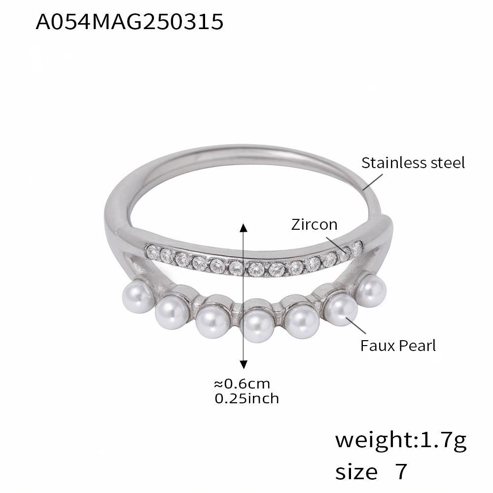 Qiong Yao Fashionable Adjustable Double Layer Beaded Zirconia Rhinestone Stainless Steel Ring