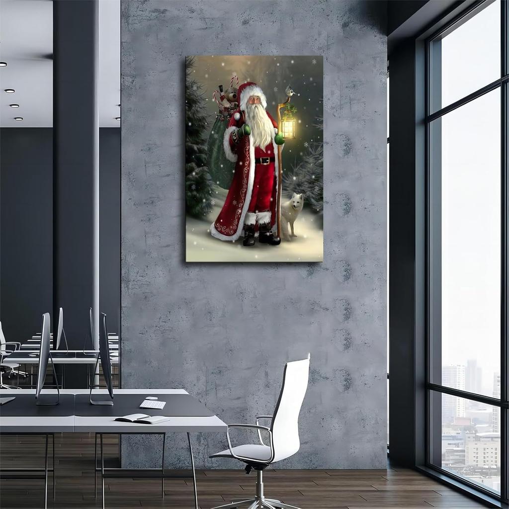 Image of Santa Claus Poster Canvas Print Christmas Wall Art Wall Christmas Pictures Home Bedroom Living Room Wall Decoration (Framed,16×24inch)