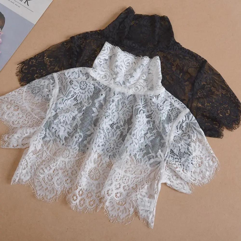 Perfect Match Women Detachable Fake Collar Half Shirt Blouse Sweet Crochet Sheer Eyelash Floral Lace Wedding Dress Dickey Neck Cover