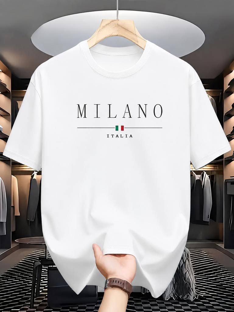 Men's Casual Pattern MILANO LTALIA Printed Sports Comfortable Round Neck Men's Clothing Women's Summer Short-sleeved T Shirt