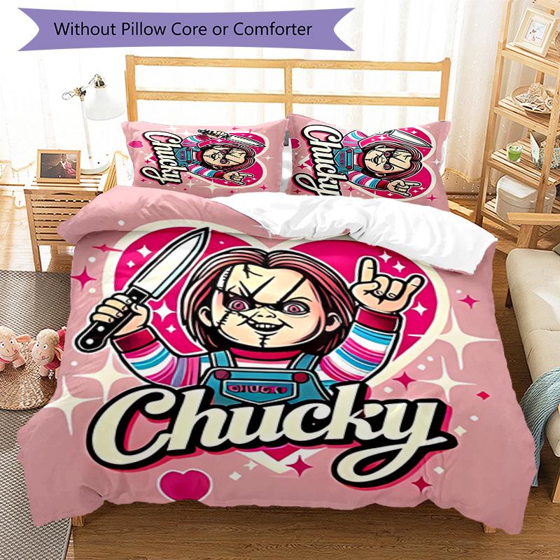 3pcs Chucky pattern bedding set duvet cover set includes duvet cover &pillowcases, perfect all season bedroom decoration & gift