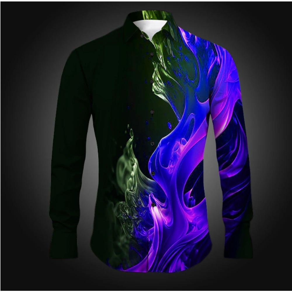 Herren Flammenprint Langarmshirts Lässiger Cardigan Neue Knöpfe Urlaubsmode Hemden