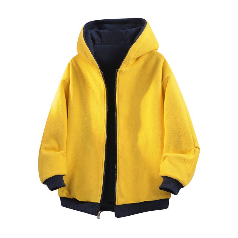 Men's Reversible Trendy Loose Hooded Jacket, Black/Light Gray, Spring/Autumn Casual Sportswear.