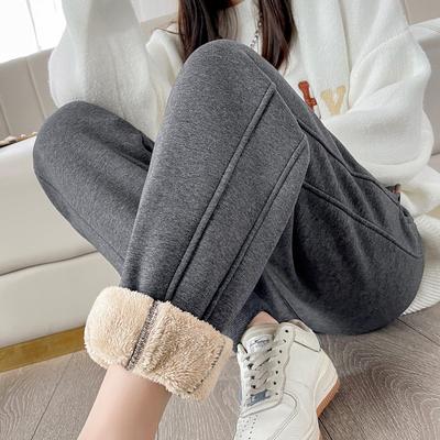 Lammfleece Warme Lässige Sporthose für Damen Winterstil Baumwollhose mit Dickem Fleece Hohe Taille Bein gebunden Harunhose