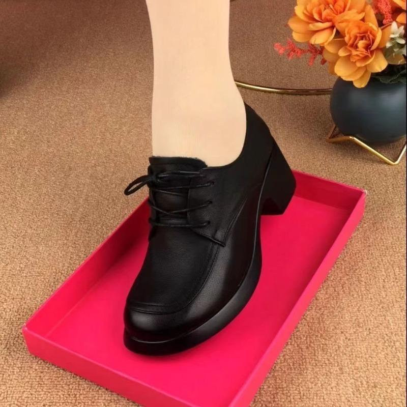 Coarse heel single shoes women's new autumn soft sole medium thick heel shoes high-end women's leather shoes four seasons small single shoes
