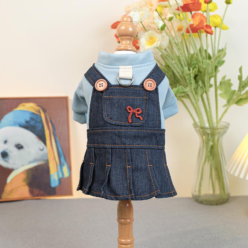 Pet circle dog cat clothes pocket skirt collection denim flower medium and small dog small red flower strap dress