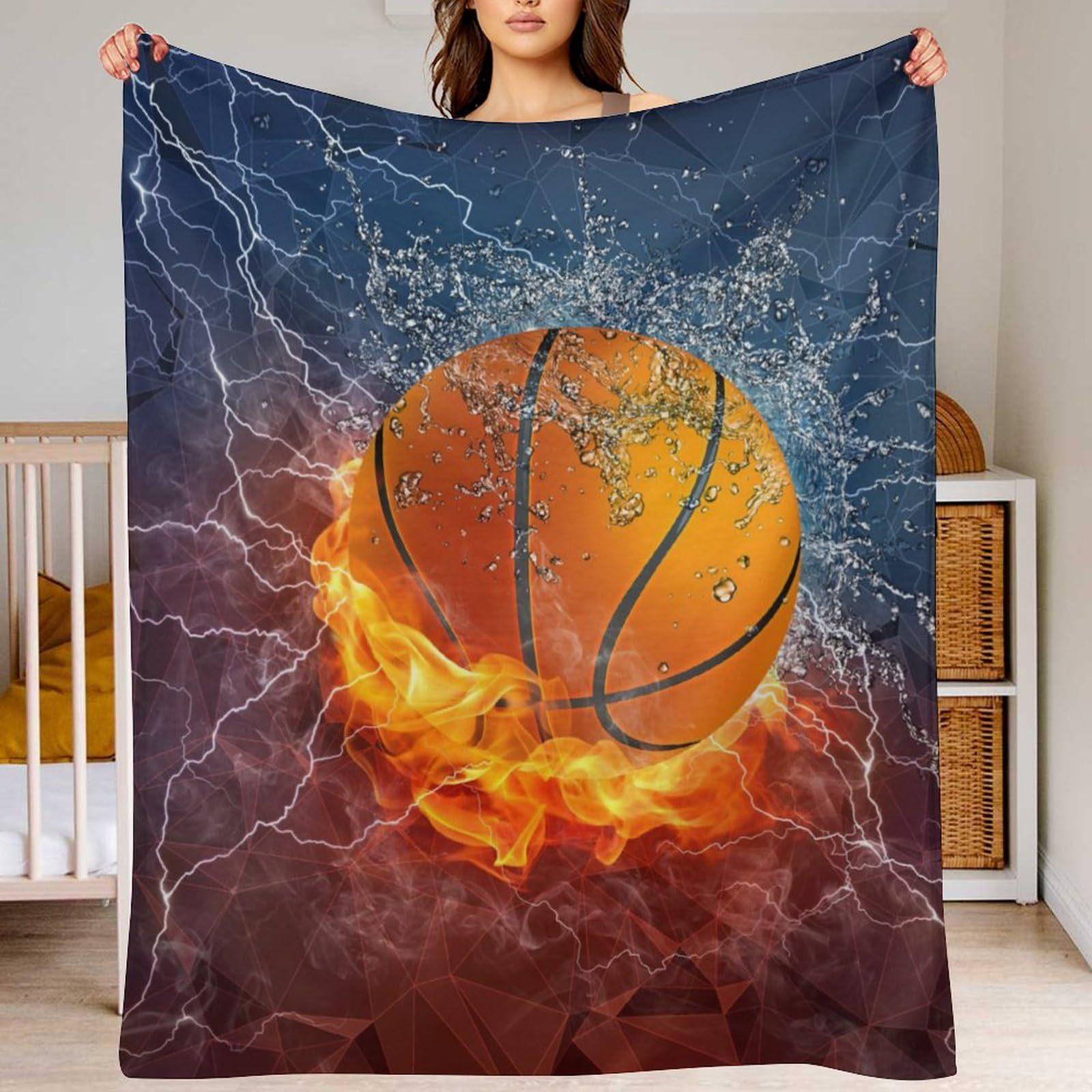 

Water and Fire Basketball Pattern Printed Blanket for Sofa Bed Travel Camping Living Room Office Conditioning Blanket 130x150CM