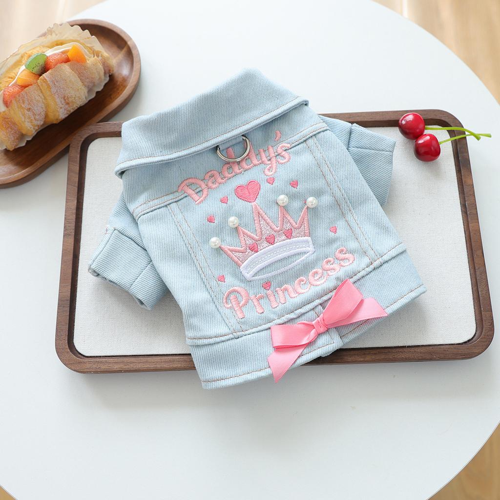 Pet clothes autumn and winter new small dog puppy happy dog cat warm and comfortable little princess denim clothes