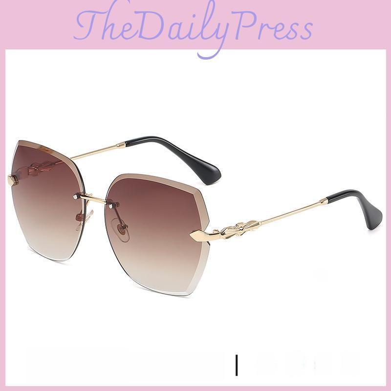 Metallic Frame Geometric Sunglasses With Gradient Pink Lenses Uv400 For Outdoor Activities And Parties
