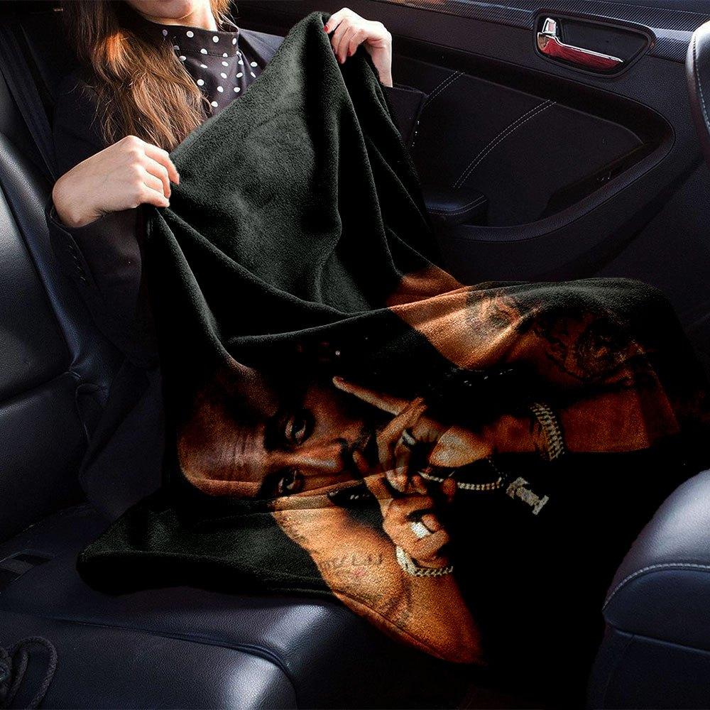 1pc 2PacHip Hop Blanket Soft Lightweight All Season Multi Purpose Throw for Sofa, Bed, Office & Picnics, French Style with Iconic Album Art & Quotes