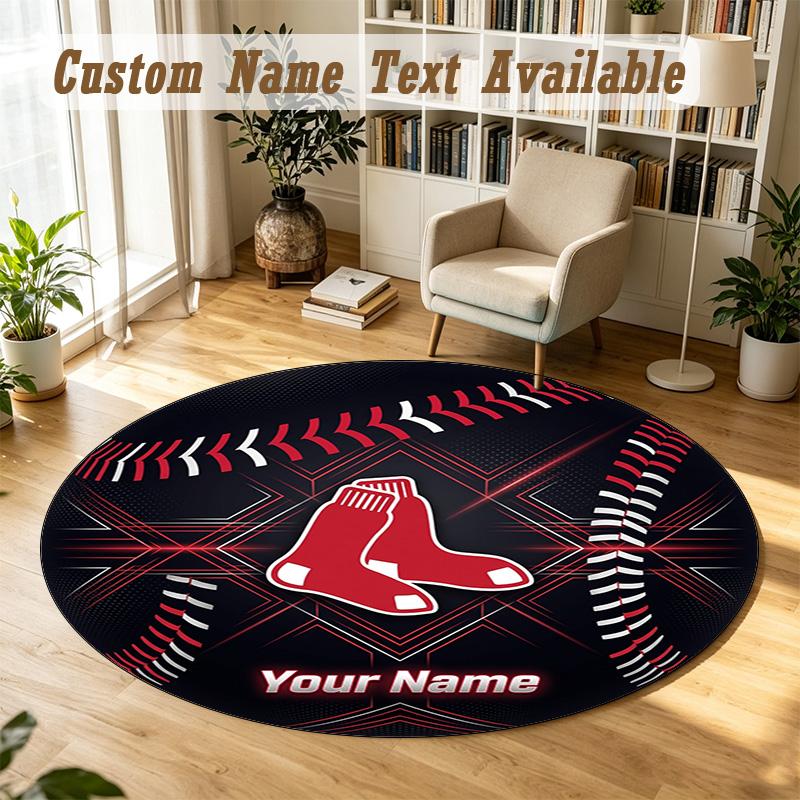 Round Rug Custom NameBoston Red Sox Pattern Non Slip Carpet Home Floor Decor