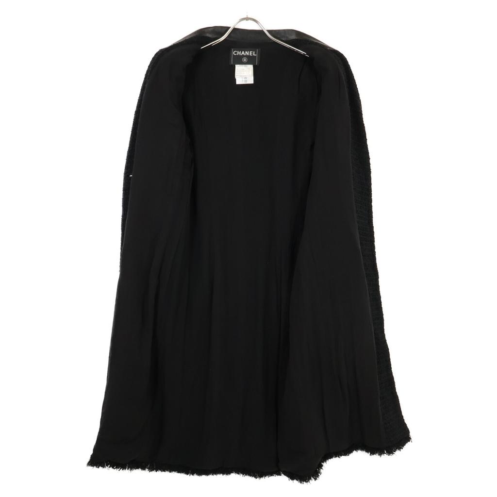 CHANEL [Good condition/domestic regular] 04A P23818V14065 Leather collar with belt Tweed coat 38 blackUsed