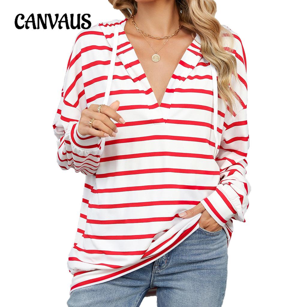 Spring and Autumn Women's Hoodie Plus Size Striped Round Neck Hooded Long Sleeve Loose Sweatshirt