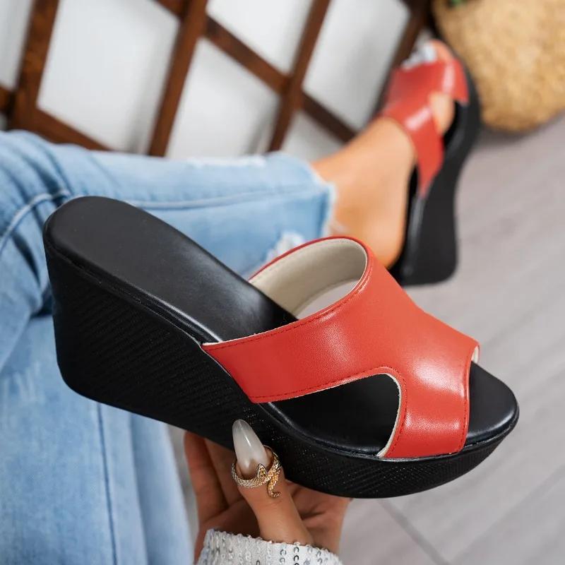 Women's Shoes  Hot Sale Open Toe Women's Slippers Platform Outdoor Casual Slippers Women Super High Wedges Round Toe Sandals