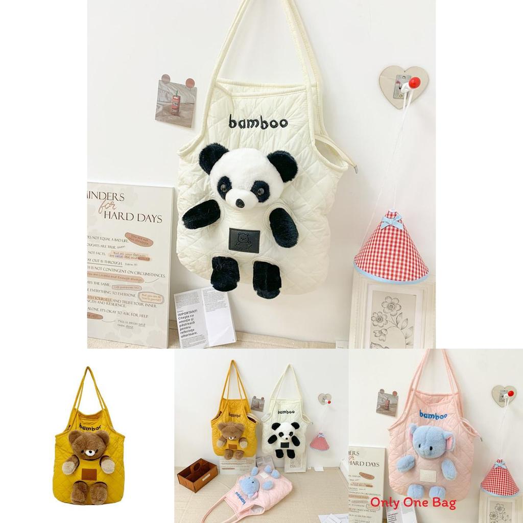 Cute Little Bear Doll Soft Nylon Tote Bag Shoulder Bag For Girls Daily Use