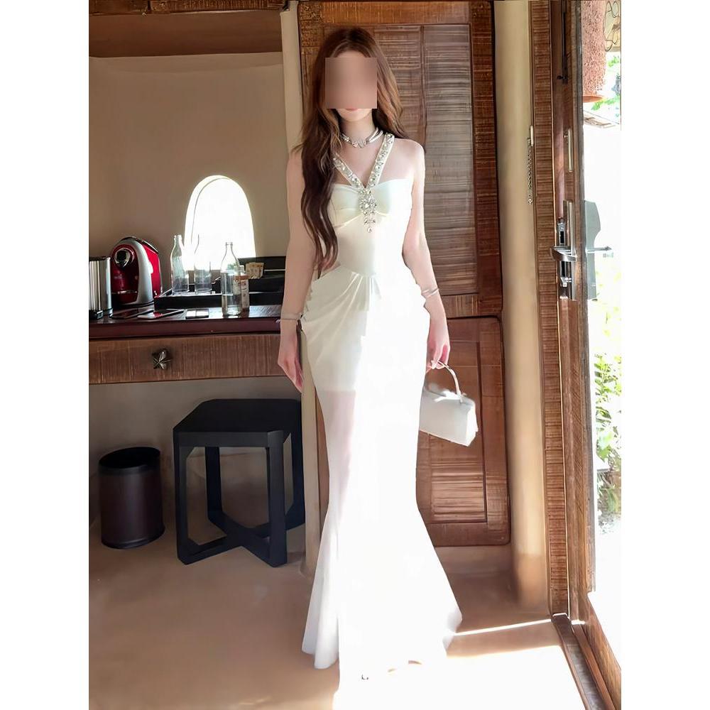 Heavy Industry Nail Drill Suspender Dress Women's Summer Slim Fit Sexy Fishtail Hip Wrap Long Skirt