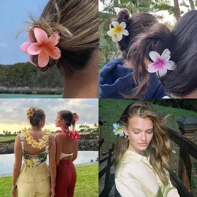Fashion Women Acrylic Gradient Egg Flower Hair Clip for Girls Sweet Ponytail Claw Shark Hairpin Elegant Styling Accessories Gift