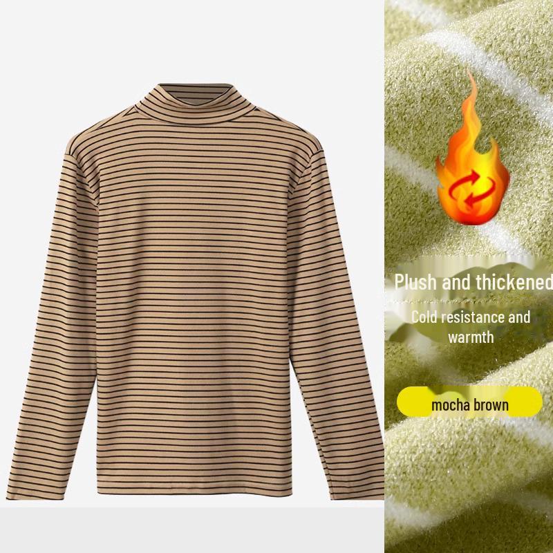 

[Fashion Magic] Осенне-зимняя приталенная рубашка в полоску с длинным рукавом и полуводолазкой - теплая и удобная L