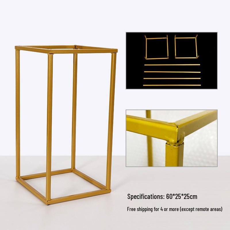 Golden Wrought Iron Wedding Aisle Markers: Square Flower Ball Stand for Wedding Decorations