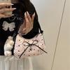 Cute Bowknot Print Shoulder Bag With Plush Pendant Crossbody Bag Handbag Girly Tote Commuter Bag  Women Underarm Bag Gift