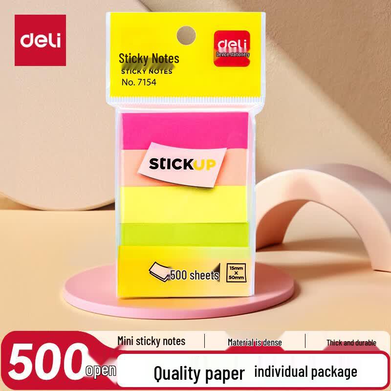 Deli 50x15mm Multi-Color Strip Sticky Notes (10-Pack)