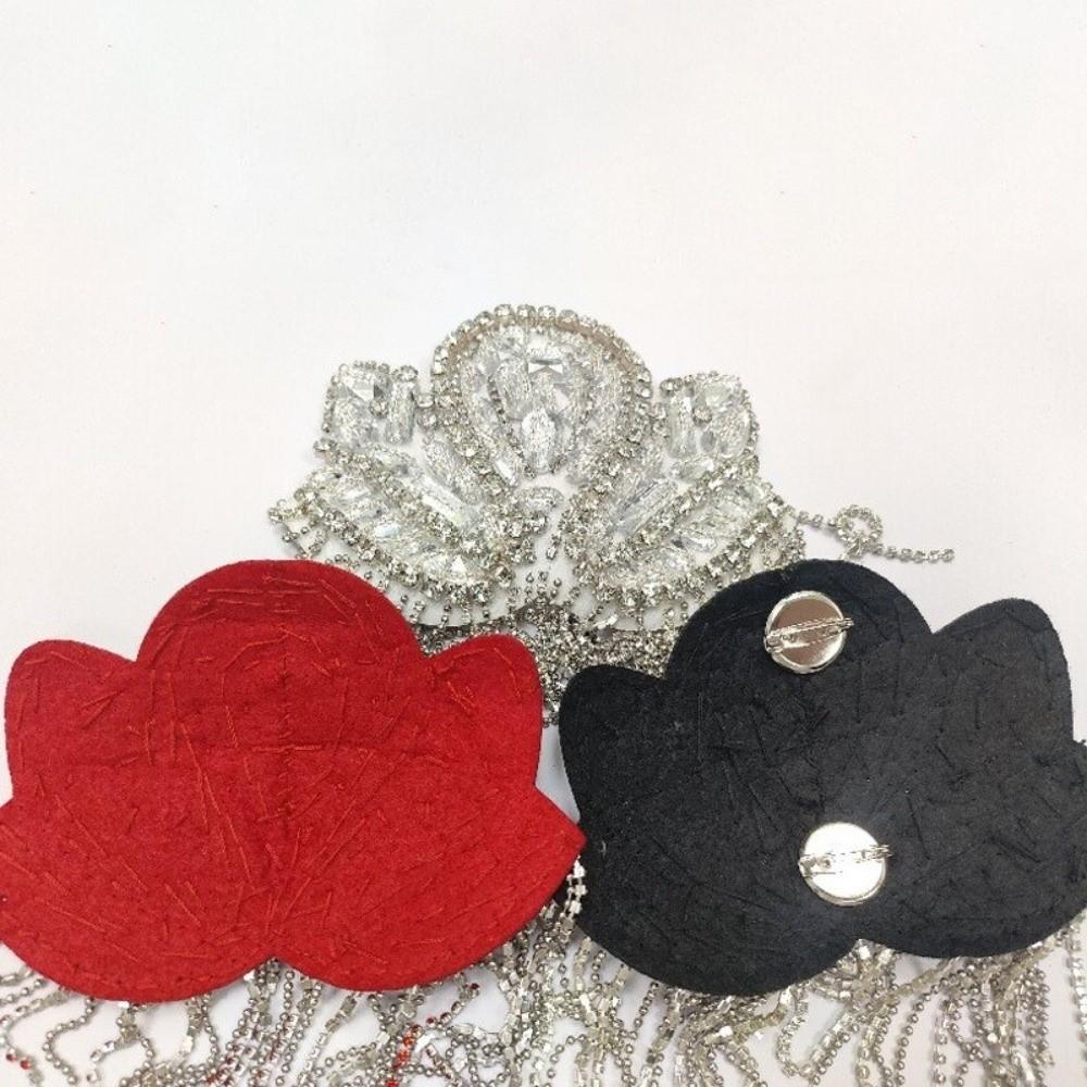 1Pc Beaded Decoration Diamond Tassel Epaulets Detachable Sparkling Shoulder Tassel Epaulet Rhinestone Hand-Beaded Fabric Patch