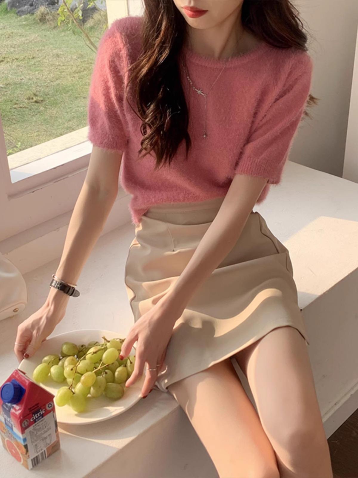 

Spring Women s High Waist Slimming Midi A-line Slit Skirt L