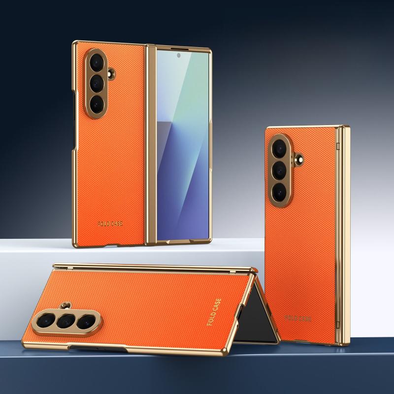 Business Electroplated Frame Leather Case For Samsung Galaxy Z Fold 8 Ultra 7 6 5 4 3 8 Wide With Glass Screen Protective Cover