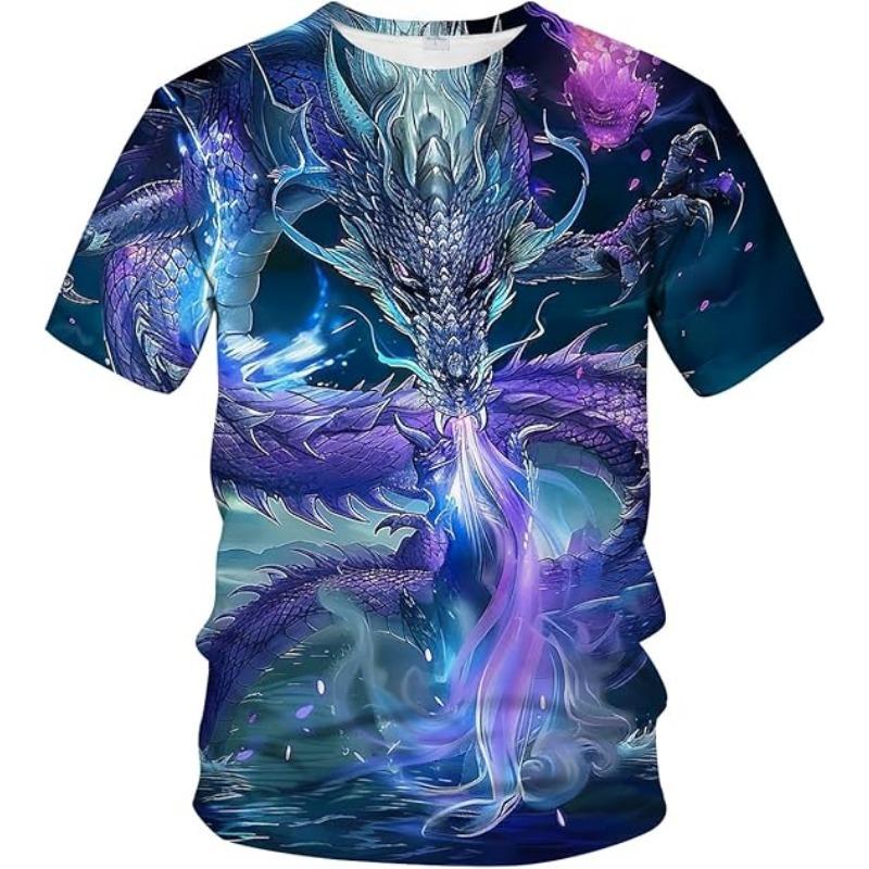 

Men s Dragon T-shirt Summer Short Sleeve Men s 3D T-shirt Top Animal Theme Shirt Anime Pattern T-shirt Top 6XL 6XL