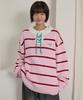 WAIKEI Striped Boucle Knit Pink
