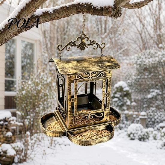 Outdoor Bird Feeder Retro Metal Feeder, Hanging with Transparent Acrylic Large Opening Panels, Decorative Garden for Backyard Wild Birds European