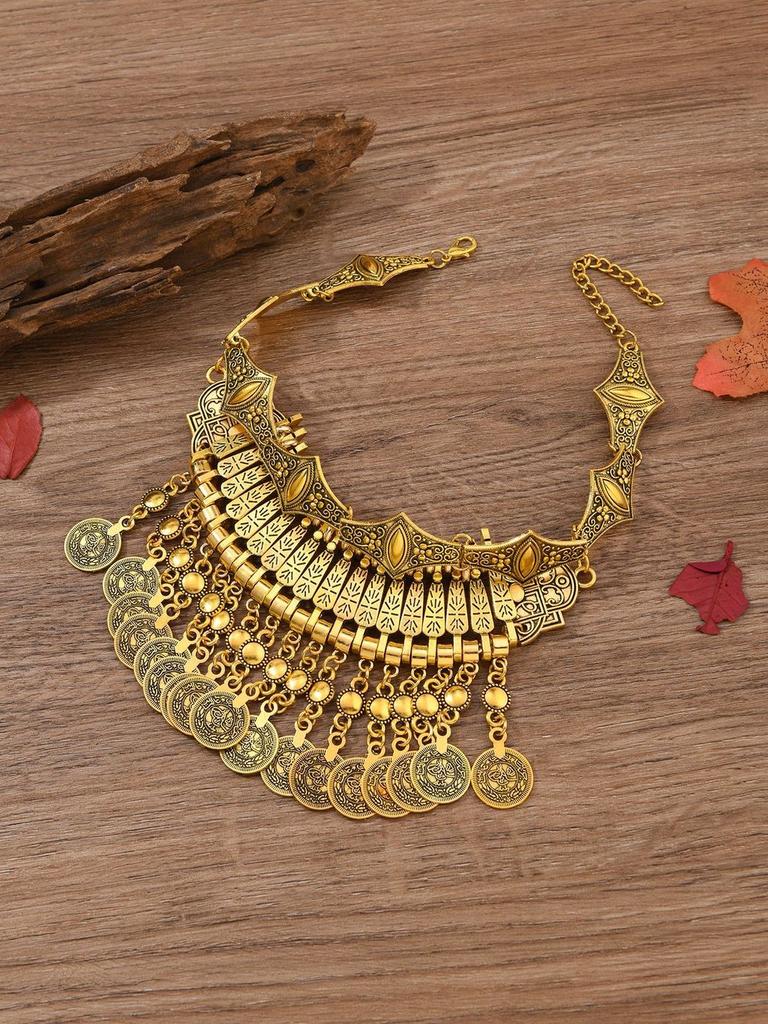 Etnisk Vintage Bohemisk Lång Mynt Halsband Med Tofs Mynt Hänge Design För Kvinnor