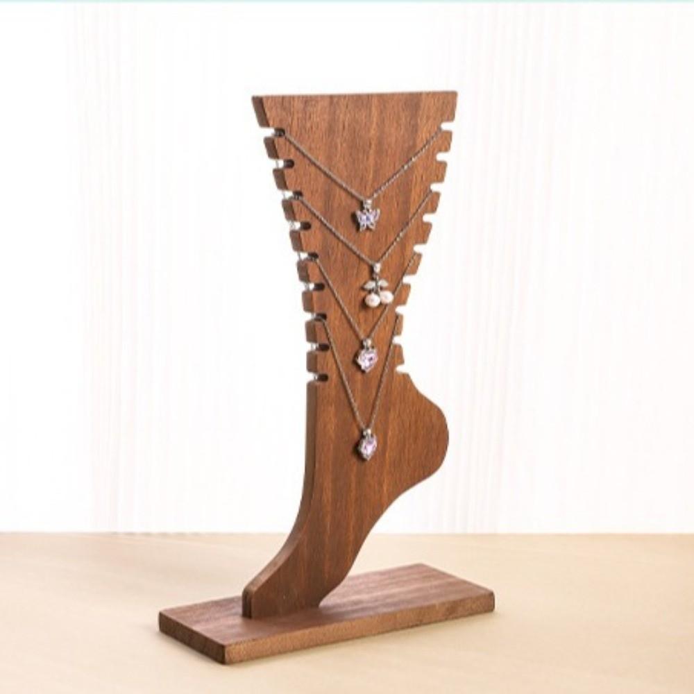 Large Capacity Wooden Necklace Frame Foot Shaped Jewelry Storage Rack  Tabletop