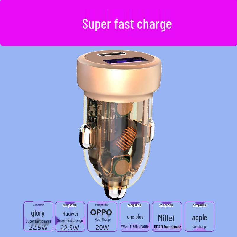 

Dual Port 100W PD Fast Charging Mini Car Charger with Hidden Pull Ring