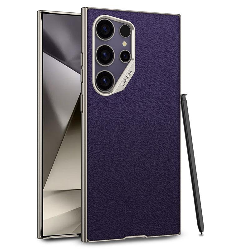 Suitable for Samsung S24Ultra Mobile Phone Case S24uc Pure Pigment Leather S24Ultra Anti Fall Simple Wind Protection Case