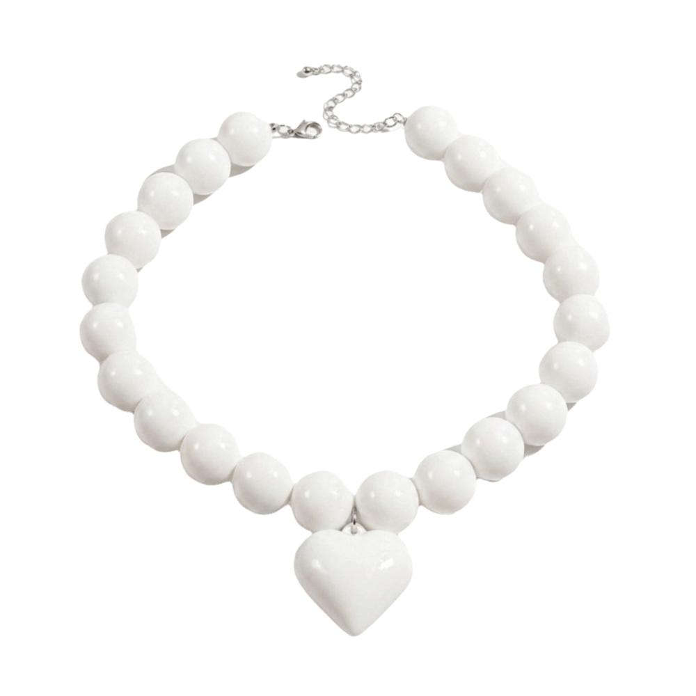 Acrylic Beaded Necklace Solid Cream Color Clavicle Chain Heart Pendant Choker  Vacation Outfit