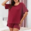 Pajama Style Summer Casual Sports Batwing Sleeve Short Pants Two-piece Set for Ladies' Home Wear