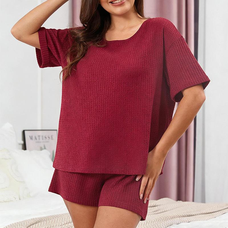 Pajama Style Summer Casual Sports Batwing Sleeve Short Pants Two-piece Set for Ladies' Home Wear