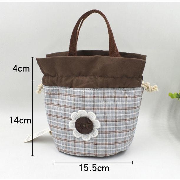 Canvas Bucket Bag, Women's Japanese Style Portable Bento Bag, Retro Artistic Small Bag, Drawstring Bag, Hand-held Lunch Box Bag