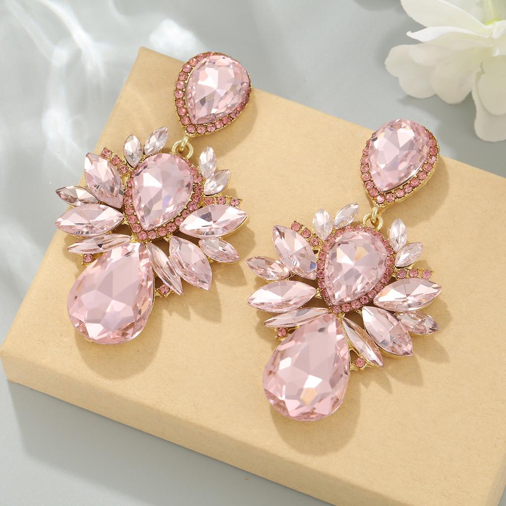 Crystal Dangle Earrings For Women With Alloy Water Drop Shape In Multi Colors For Elegant Nightwear