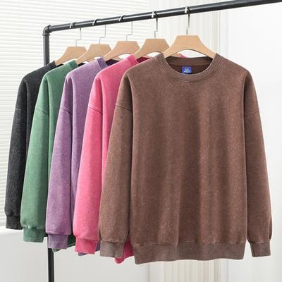 Unisex Spring Fall Top Distressed Design Cotton O Neck Solid Color with Elastic Cuffs And Hem Loose Pullover Lady Men Sweatshirt