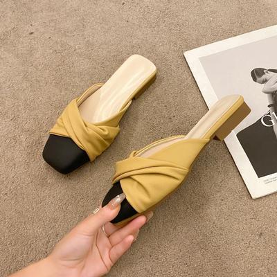 Low-heeled Bag Head Half Slippers Women's Outer Wear 2025 New Spring Flat-bottomed Lazy Sandals Internet Celebrity Half-tray Single Shoes Women