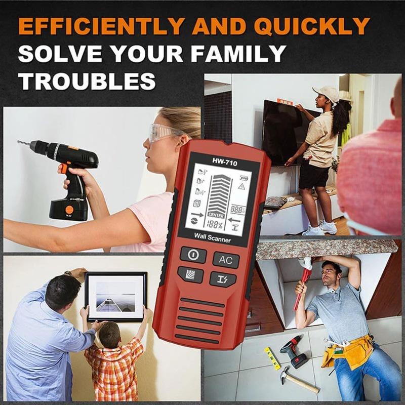 Multifunctional Handheld Metal & Wall Detector, 2025 New Stud Finder Wall Scanner with HD LCD Display and Audio Metal and AC Wire Detection (Red)